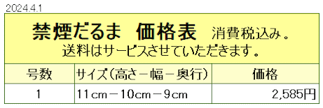 禁煙だるま価格表